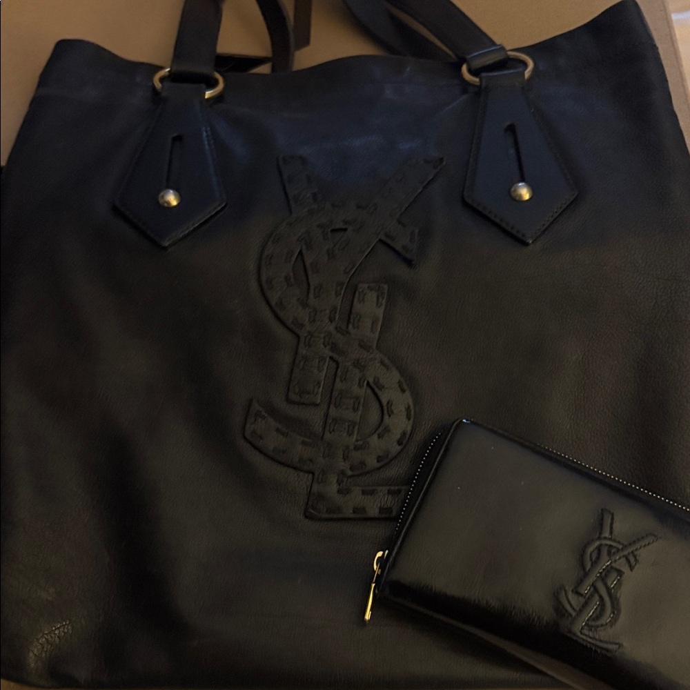 Yves Saint Laurent Black Tote and Wallet Set